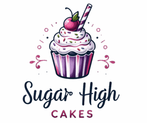 Sugar High Cakes logo with cupcake illustration