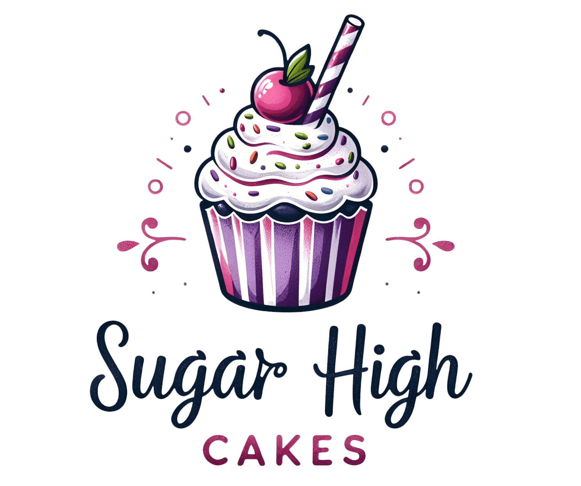 Sugar High Cakes logo with cupcake illustration
