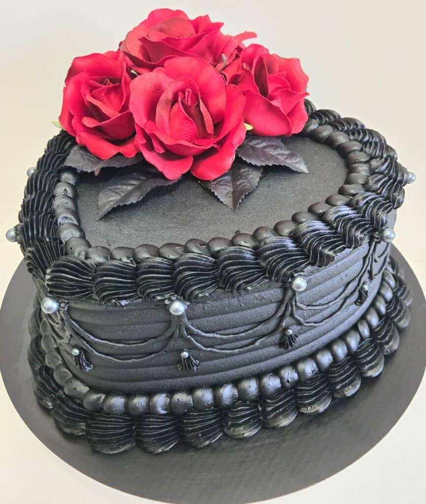 Black Heart with Red Roses Cake